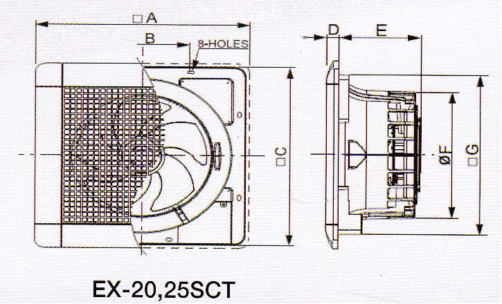 bản vẽ lắp đặt quạt hút âm trần EX-20SC5T
