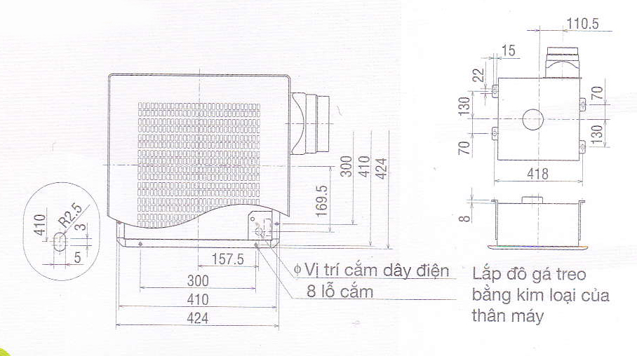bản vẽ lắp đặt quạt âm trần VD-23ZP4T3