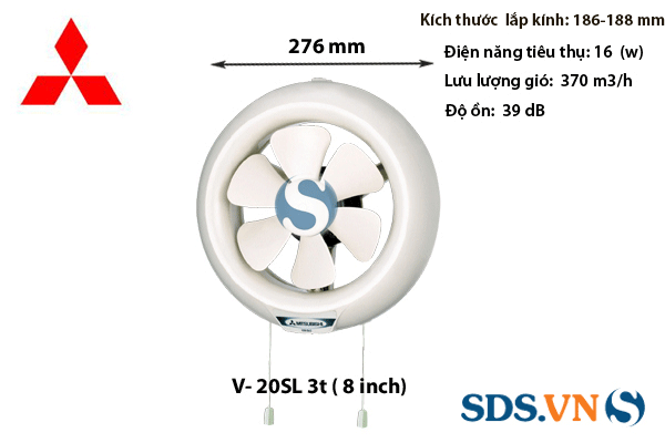 Quạt thông gió Mitsubishi V-20SL3T (8-inch)
